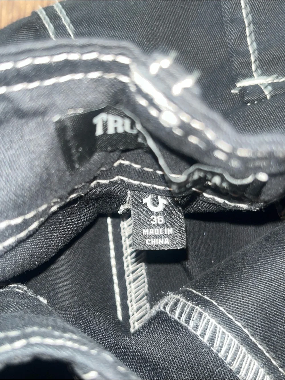 True Religion Black Cargo Pants with White Contrast Stitching